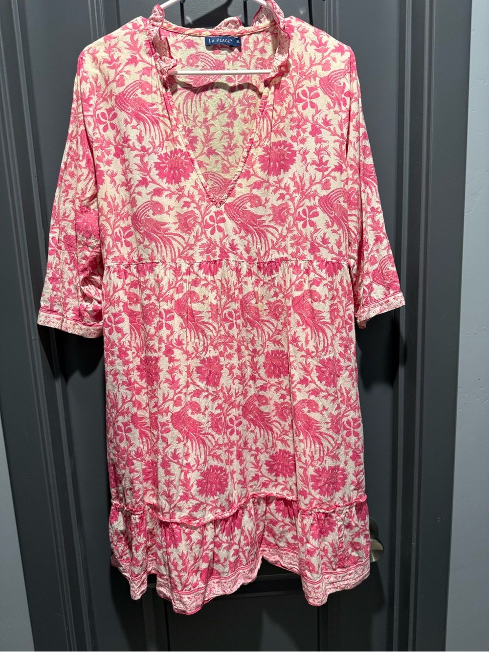 LA PLAGE Pink Floral V-Neck Midi Dress